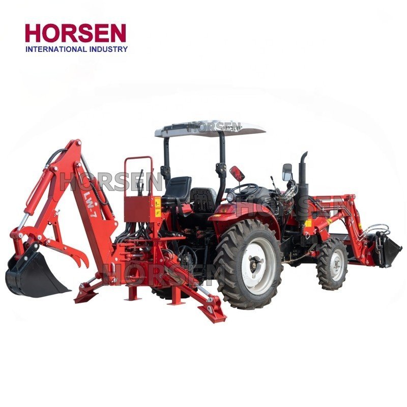 HORSEN CHINA 40hp 45hp 454 Compact 4wd Farming Tractor With 4 in 1 Front Loader and Backhoe for Sale