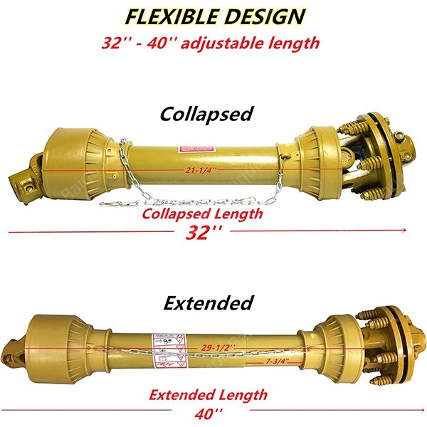 3-Point Tiller Slip Clutch PTO Shaft for Rotary Tiller for 1-3/8*6 QR 1-3/8 RND 6 Spline Both Ends 32*-40* Inch Long