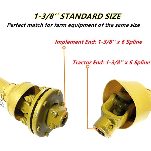3-Point Tiller Slip Clutch PTO Shaft for Rotary Tiller for 1-3/8*6 QR 1-3/8 RND 6 Spline Both Ends 32*-40* Inch Long