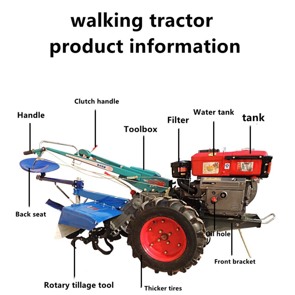New Original 8hp 12hp 15hp 18hp 20hp 22hp Hand Tractor, Farm Diesel Power Tiller Two Wheel Mini Walking Tractor