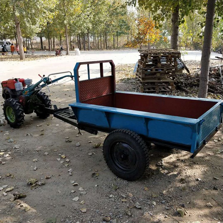 Two-wheel Power Hand-held Towing Bucket 10-12HP Hand-held Tractor Farm Garden Cargo 1.5T Load Weight Trailer with Brake