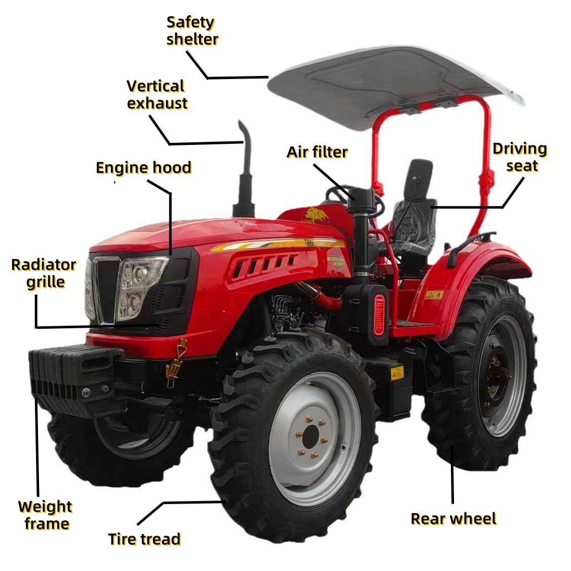 Small 4x4 Agricultural Tractor with 4WD Wheels Engine Motor Gearbox Bearing Core Components from China-for Farm Use