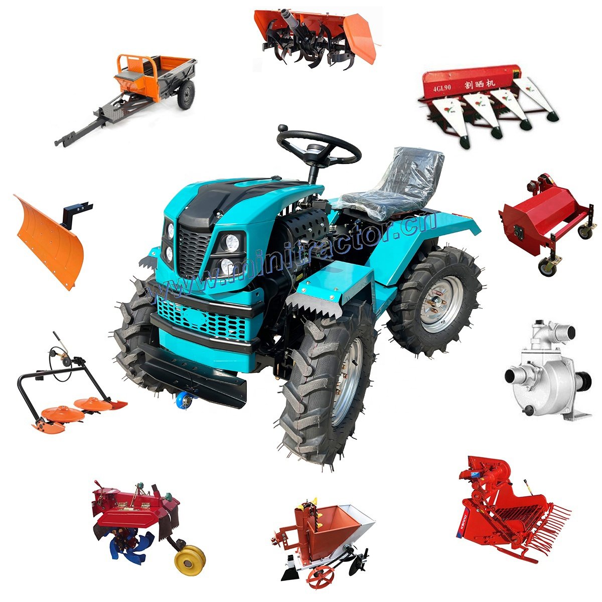 New Mini Tractors with 4WD 18HP Diesel Engine and Pump Chinese Agricultural Machinery Equipment Attachments for Farming