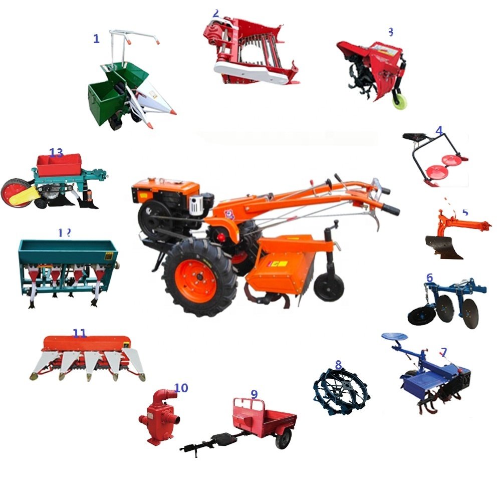 8-22 Horsepower Walking Rotary Tiller Agriculture Farm Two Wheel Walking Tractor with Plough