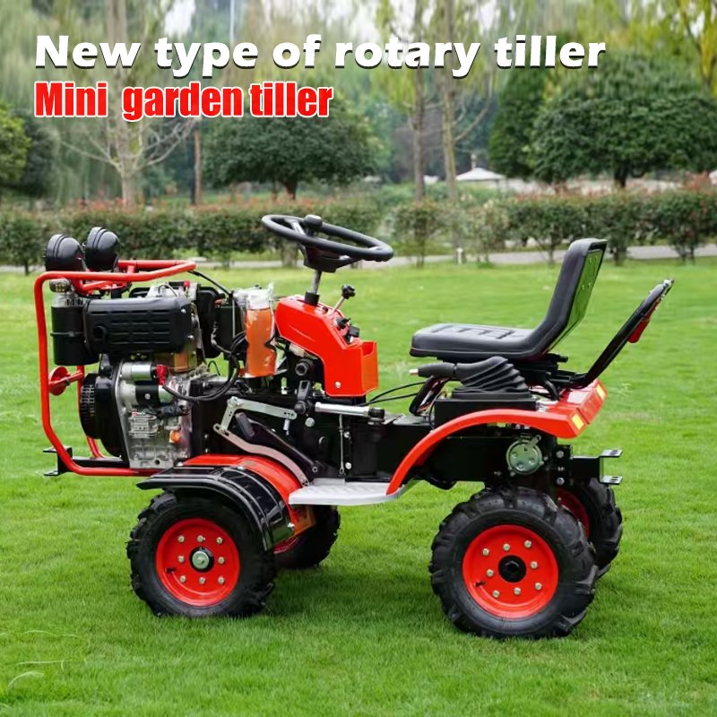 Factory Sales 4WD Farm Garden15HP Mini Tiller Rotary Tiller 12HP 10HP Tractor Free with Solid Tyre Rotary Ploughing Tool