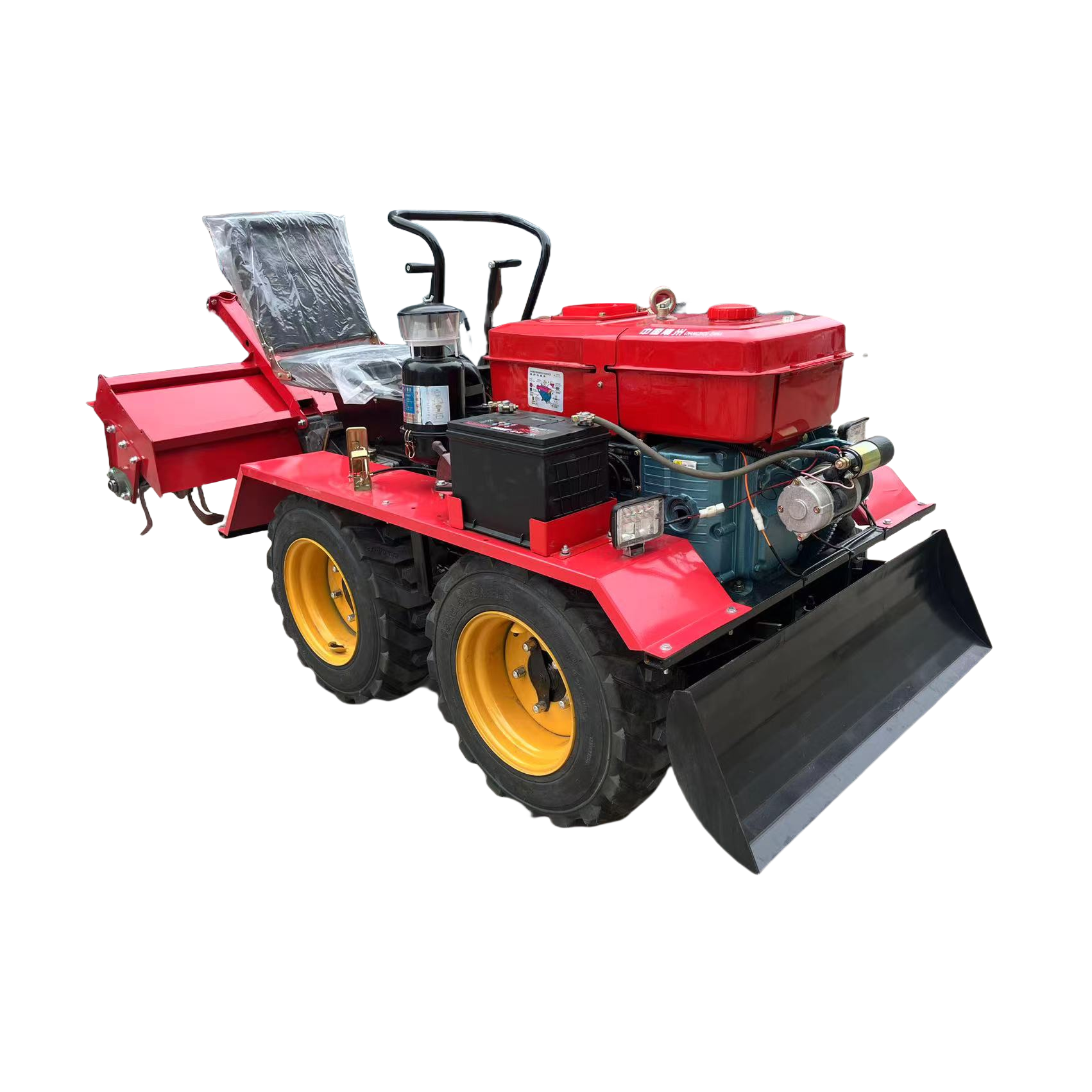 New Model Four-Wheel Drive Mini Tiller Agricultural Four-Wheel Rotary Tiller Rural Ditching Machine Soil Loosening Weeder