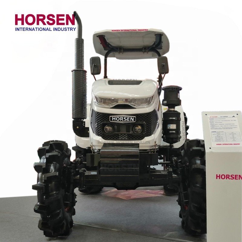 HORSEN 70HP 4WD 4x4 Paddy Tyre Wheel Farming Tractor with Canopy Front End Loader and Backhoe for Agriculture
