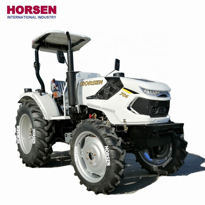 HORSEN 70HP 4WD 4x4 Paddy Tyre Wheel Farming Tractor with Canopy Front End Loader and Backhoe for Agriculture