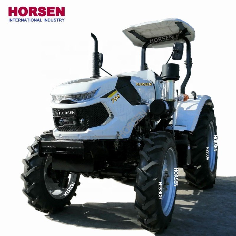 HORSEN 70HP 4WD 4x4 Paddy Tyre Wheel Farming Tractor with Canopy Front End Loader and Backhoe for Agriculture