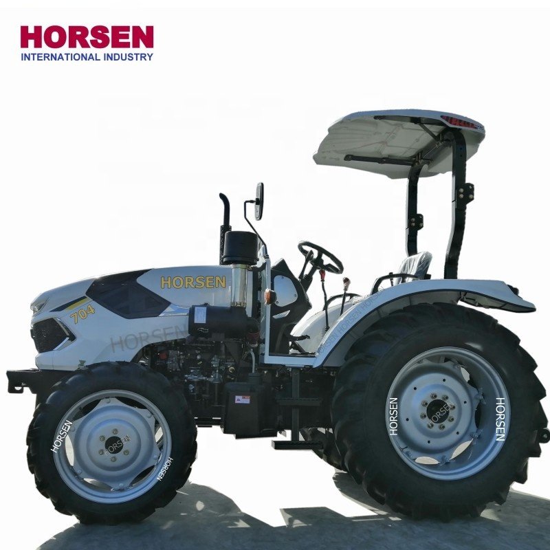 HORSEN 70HP 4WD 4x4 Paddy Tyre Wheel Farming Tractor with Canopy Front End Loader and Backhoe for Agriculture