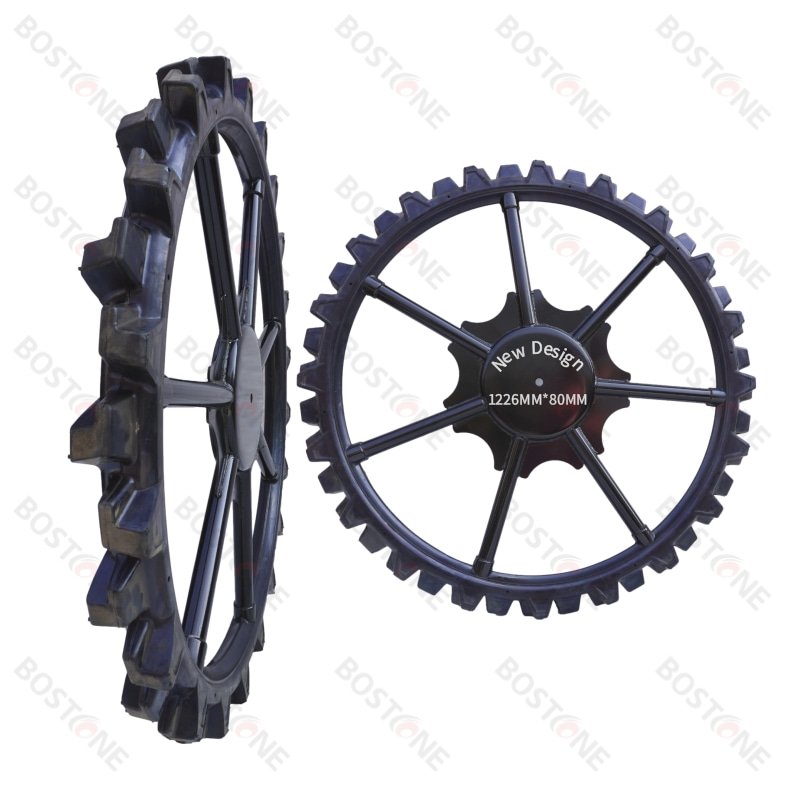 Rice Transplanter Groundnut Inter Crop Cultivate Machine Tire 1800mm 17 Rod Metal Rice Peddy Solid Iron Rubber Wheels
