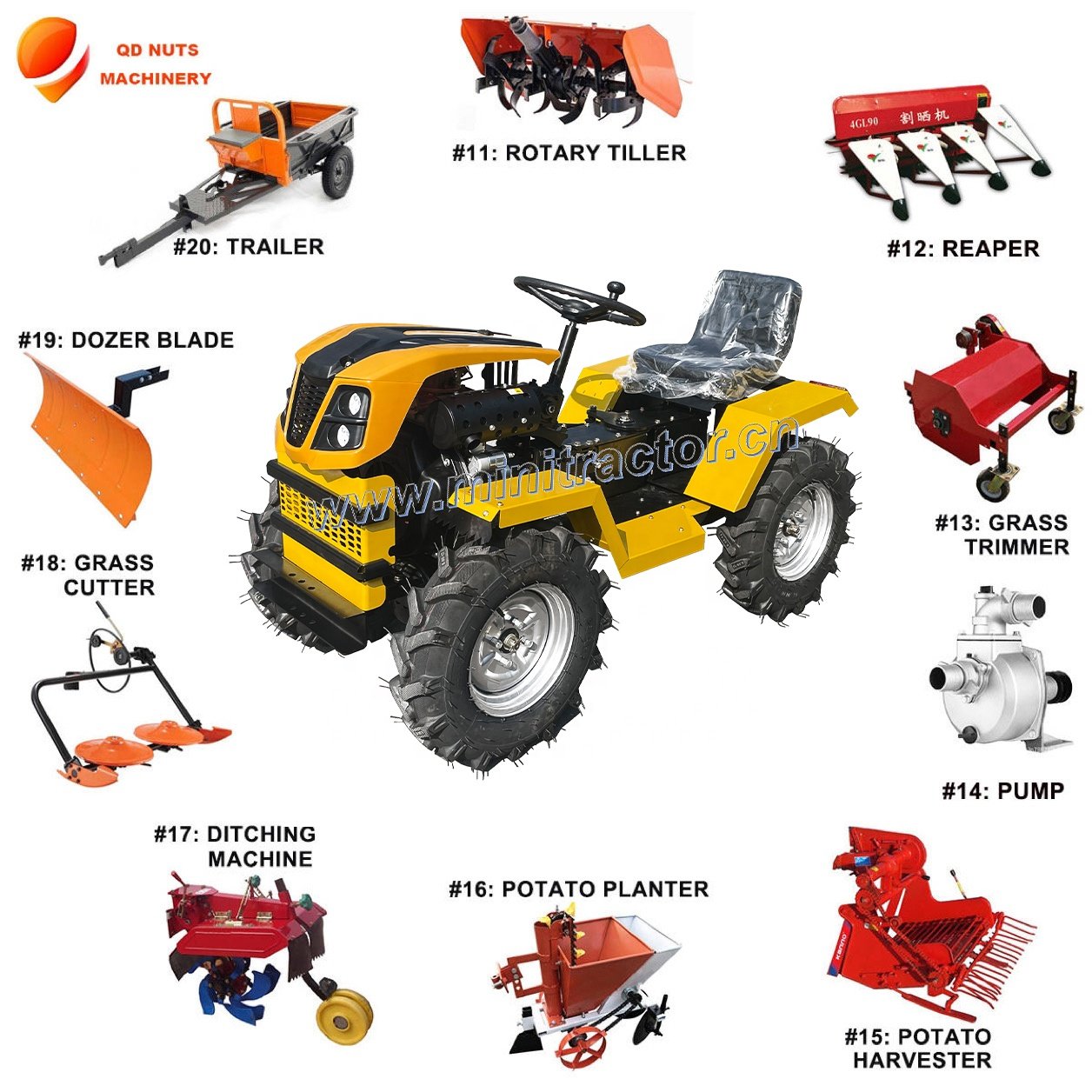 Smallest Mini Tractor Farm Greenhouse Walking Tractor 15HP for Agriculture and Garden with Cheap Price for Sale