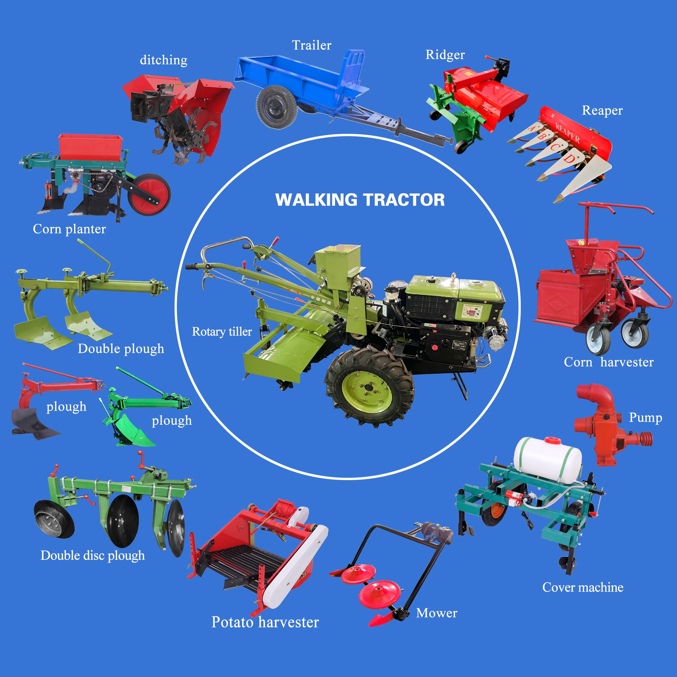 Factory Cheap Price Hot Sale 8HP Agriculture Equipment 2 Wheel Mini Ploughing Machine Tractor