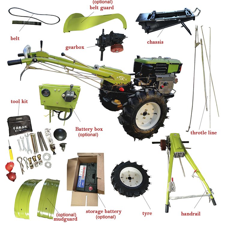 12hp 15hp 16hp 18hp 20 hp Walking Driven Walk Behind Tractor Farm min Hand Tractors With diesel Engine