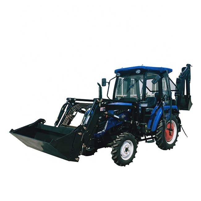 70hp 4wd 4 Wheel Farm Tractor with Front End Loader and Backhoe with 4 Cylinder Engine