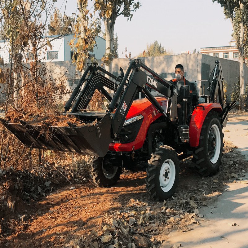 70hp 4wd 4 Wheel Farm Tractor with Front End Loader and Backhoe with 4 Cylinder Engine