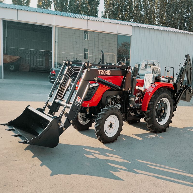 70hp 4wd 4 Wheel Farm Tractor with Front End Loader and Backhoe with 4 Cylinder Engine