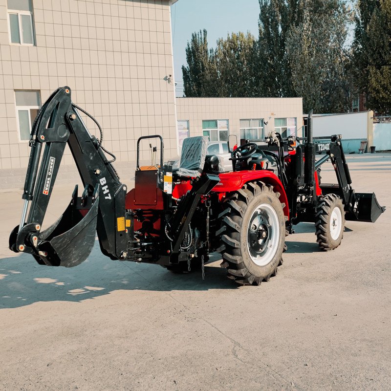 70hp 4wd 4 Wheel Farm Tractor with Front End Loader and Backhoe with 4 Cylinder Engine