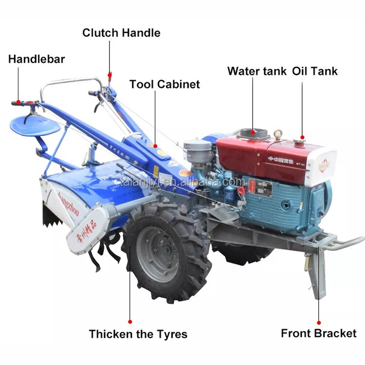 2024 New Style Mini Tilling Rotary Tiller Machines High Efficiency Diesel Engines 2WD Wheel Hot Sale Walking Tractor Gearbox
