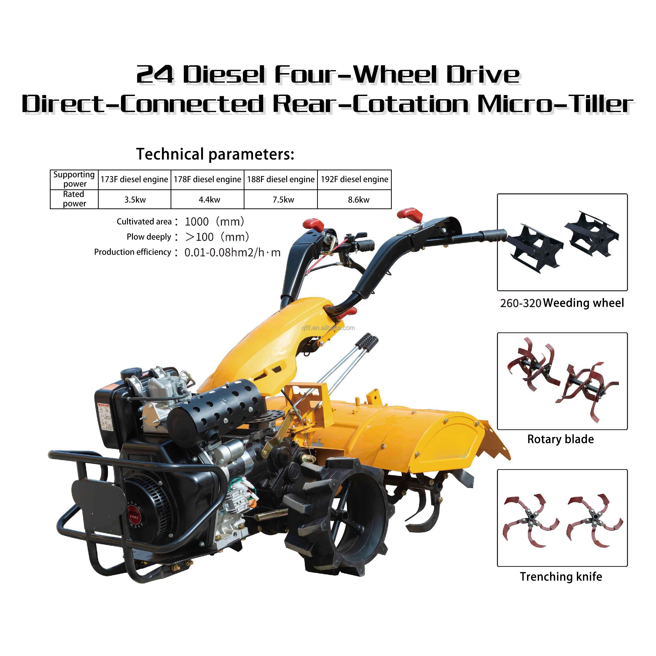 8hp 10hp 12hp 15hp Hand Tractor Farm Mini diesel Engine Power Tiller Two Wheel Mini Walking Tractors in China