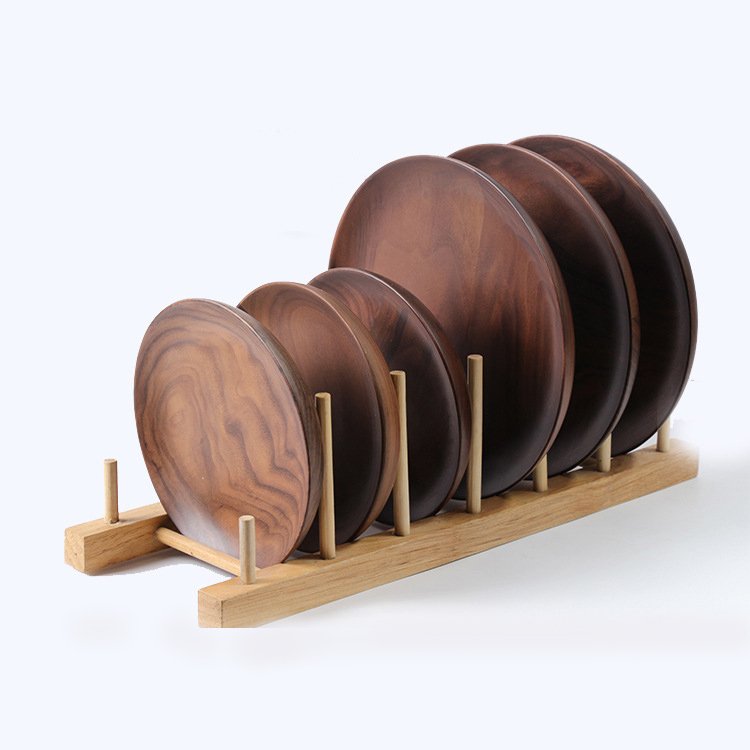 Wholesalecustom logo Kitchen Round Oval square Octagon Rubber Wood Teak Walnut mango Bamboo Acacia Wood Plates Set for Food