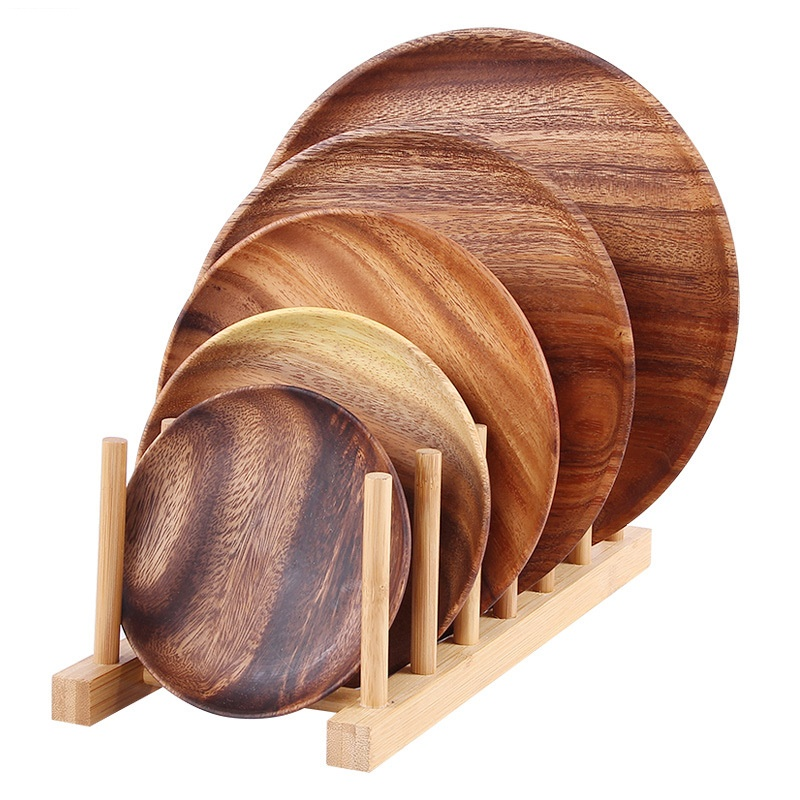 Wholesalecustom logo Kitchen Round Oval square Octagon Rubber Wood Teak Walnut mango Bamboo Acacia Wood Plates Set for Food