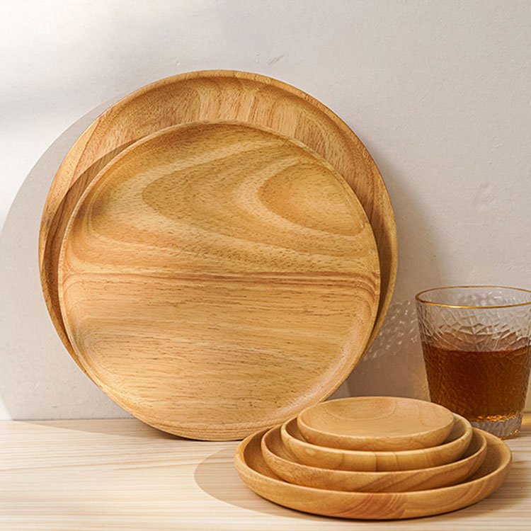 Wholesalecustom logo Kitchen Round Oval square Octagon Rubber Wood Teak Walnut mango Bamboo Acacia Wood Plates Set for Food
