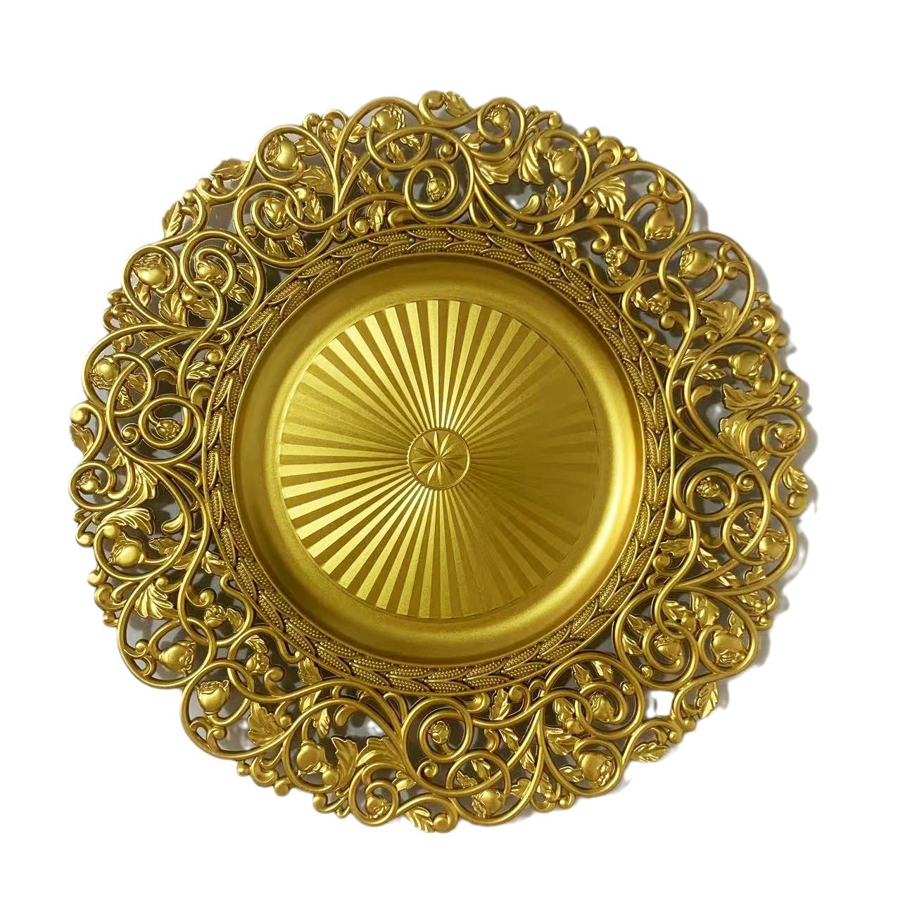 New Arrival One Side Plating Finishing 13 Inch Charger Dinner Plates with Gold Rim for Wedding Decoration