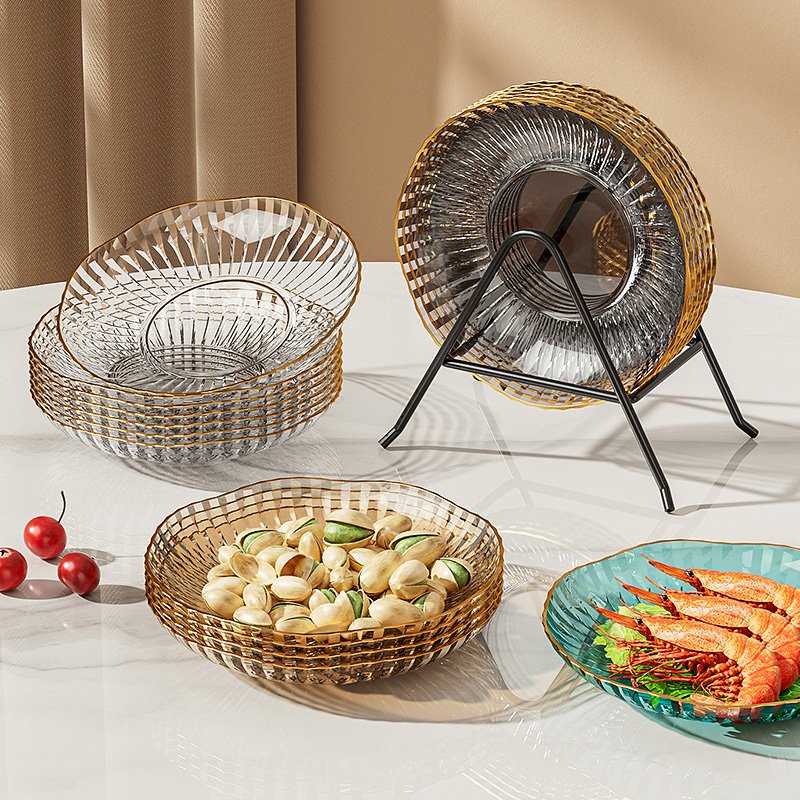 Wedding Crystal Clear Gold Trim Plastic Snack Side Dish Serving Party Tray Decorative Cake Dessert Appetizer Salad Fruit Plates