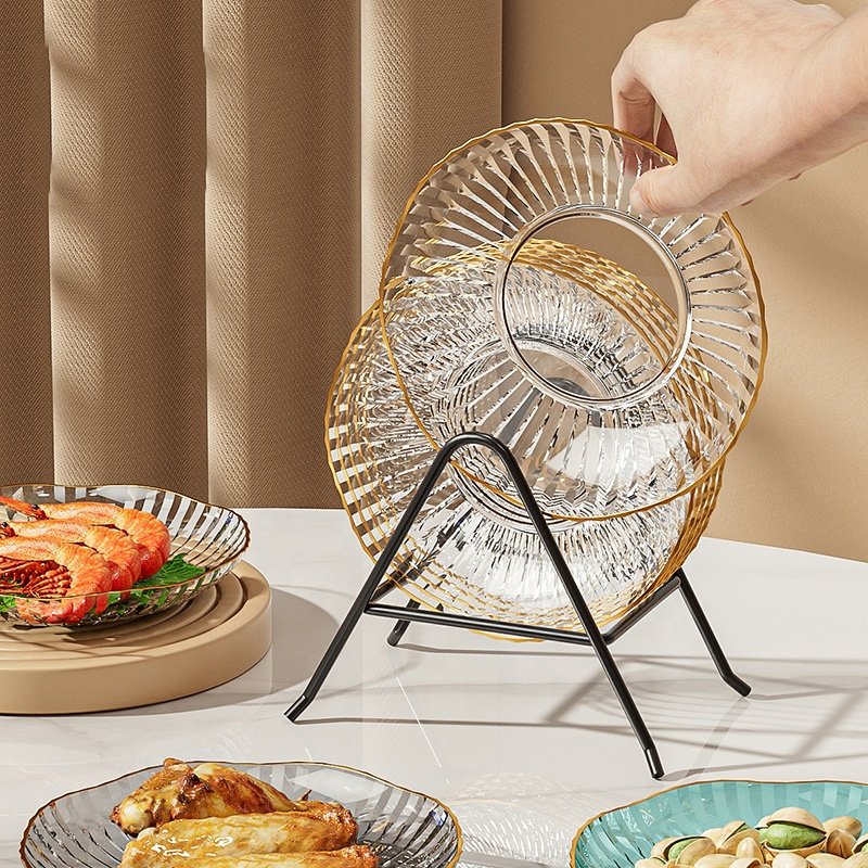Wedding Crystal Clear Gold Trim Plastic Snack Side Dish Serving Party Tray Decorative Cake Dessert Appetizer Salad Fruit Plates