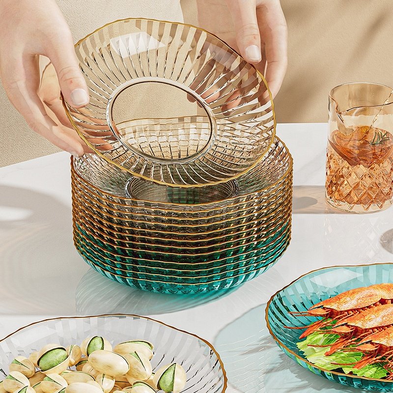 Wedding Crystal Clear Gold Trim Plastic Snack Side Dish Serving Party Tray Decorative Cake Dessert Appetizer Salad Fruit Plates