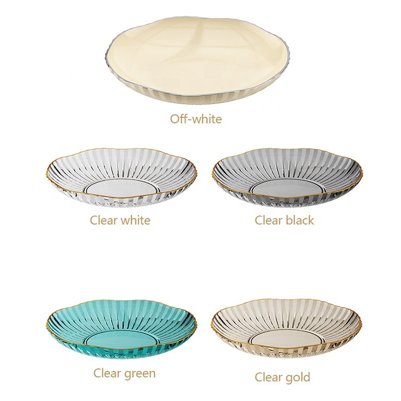Wedding Crystal Clear Gold Trim Plastic Snack Side Dish Serving Party Tray Decorative Cake Dessert Appetizer Salad Fruit Plates