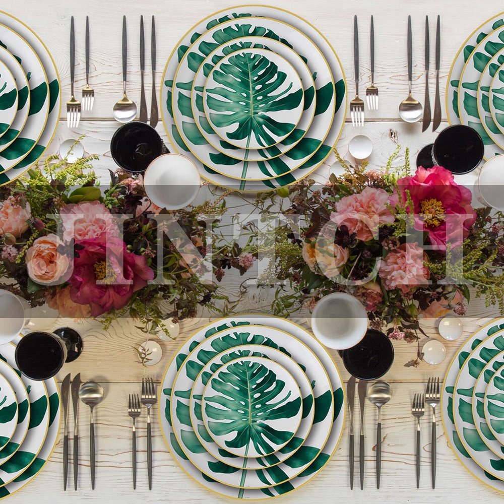 Western Design Ceramic Gold Rim Leaf Charger Plates for Wedding Wholesale