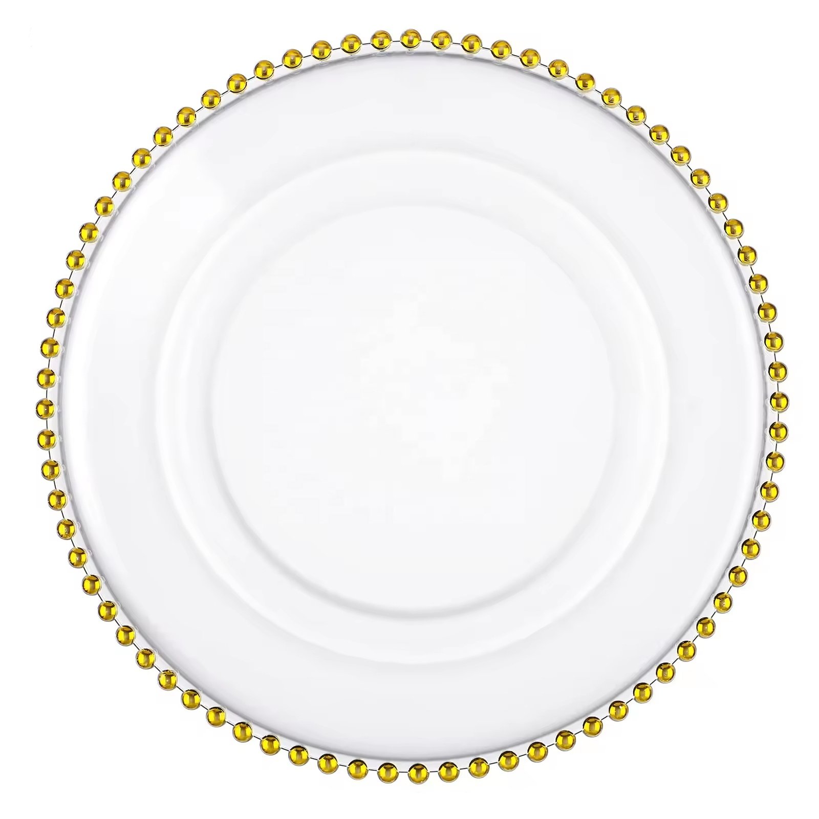 Wholesale Reusable 13Inch Clear Acrylic Charger Plates with Gold Beaded Rim for Wedding Birthday Dinner Tableware Plates
