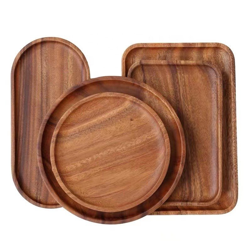 Customized Acacia Wood Tray Rectangle Dinner Plates Food Kitchen Hotel Restaurant Featuring Dessert Dishes Sushi Bread Serves