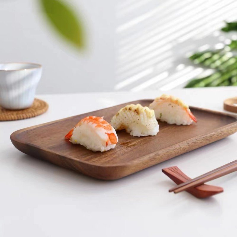 Customized Acacia Wood Tray Rectangle Dinner Plates Food Kitchen Hotel Restaurant Featuring Dessert Dishes Sushi Bread Serves
