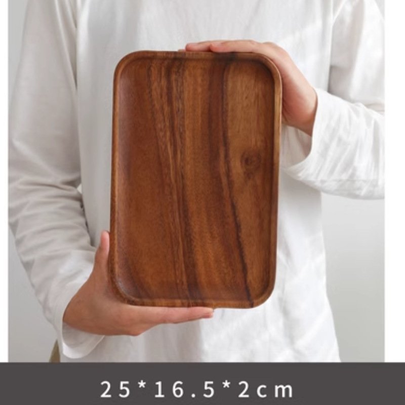 Customized Acacia Wood Tray Rectangle Dinner Plates Food Kitchen Hotel Restaurant Featuring Dessert Dishes Sushi Bread Serves