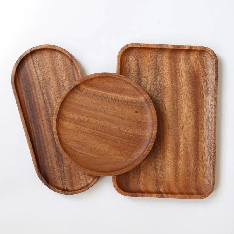 Customized Acacia Wood Tray Rectangle Dinner Plates Food Kitchen Hotel Restaurant Featuring Dessert Dishes Sushi Bread Serves