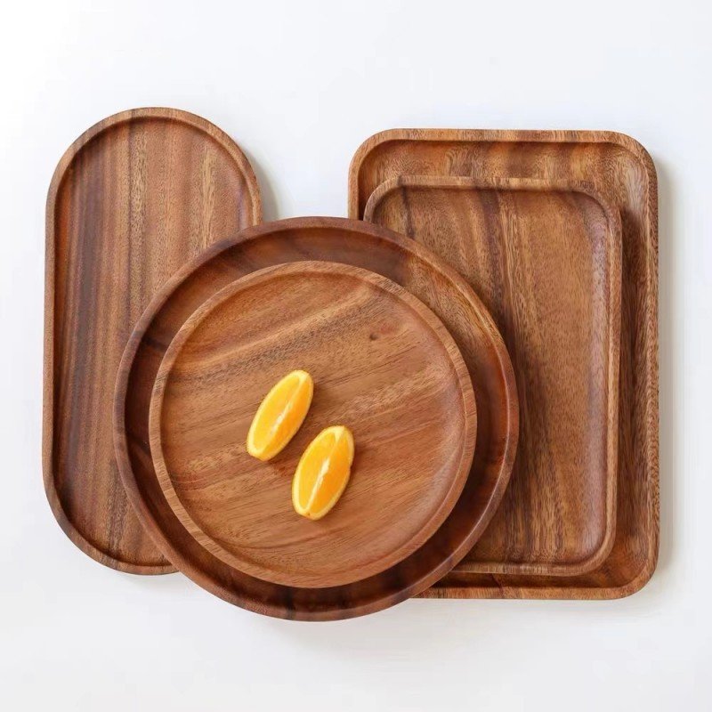 Customized Acacia Wood Tray Rectangle Dinner Plates Food Kitchen Hotel Restaurant Featuring Dessert Dishes Sushi Bread Serves