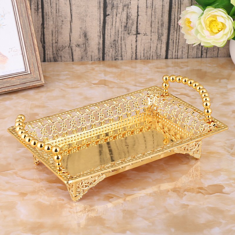 Nordic Luxury Metal Ornaments Tea Table Fruit Creative Tray Home Hotel Wedding Zinc Alloy Dining Plate
