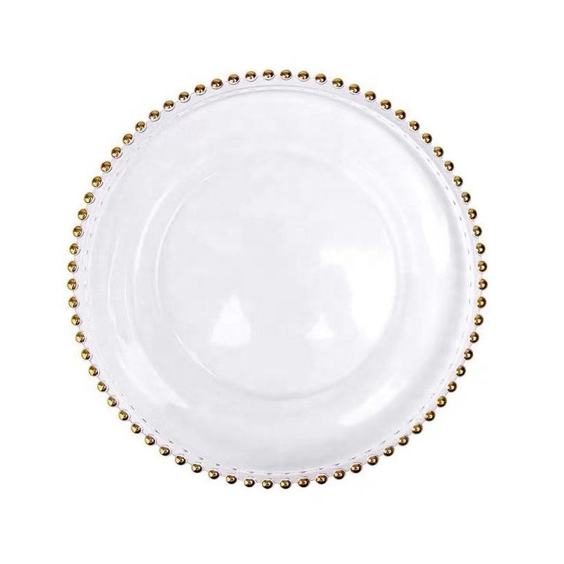 Wholesale 13 Inches clear Wedding Gold Glass Plates Silver Beaded Charger Plates Dinnerware Set for Wedding Decoration