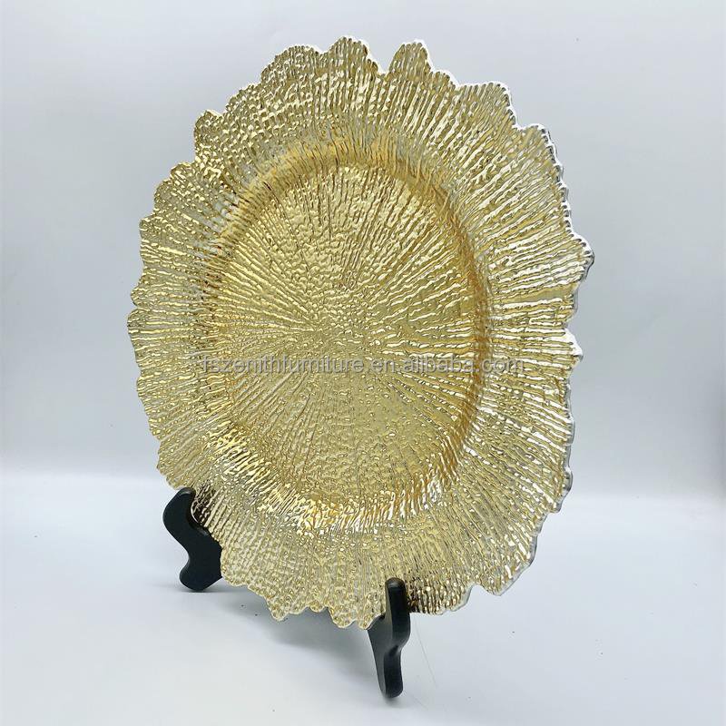 Wedding Supplies clear Acrylic Silver Beaded Gold Rimmed Glass Charger Plates