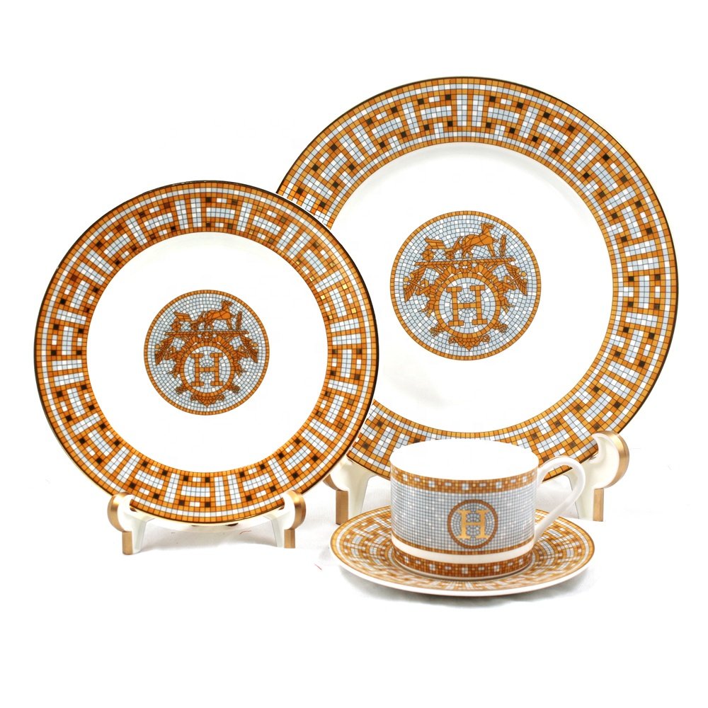 JACOTTA Glam Hotel Restaurant Porcelain Tableware Gold Plate Ceramic Dinner Luxury Serving Dishes
