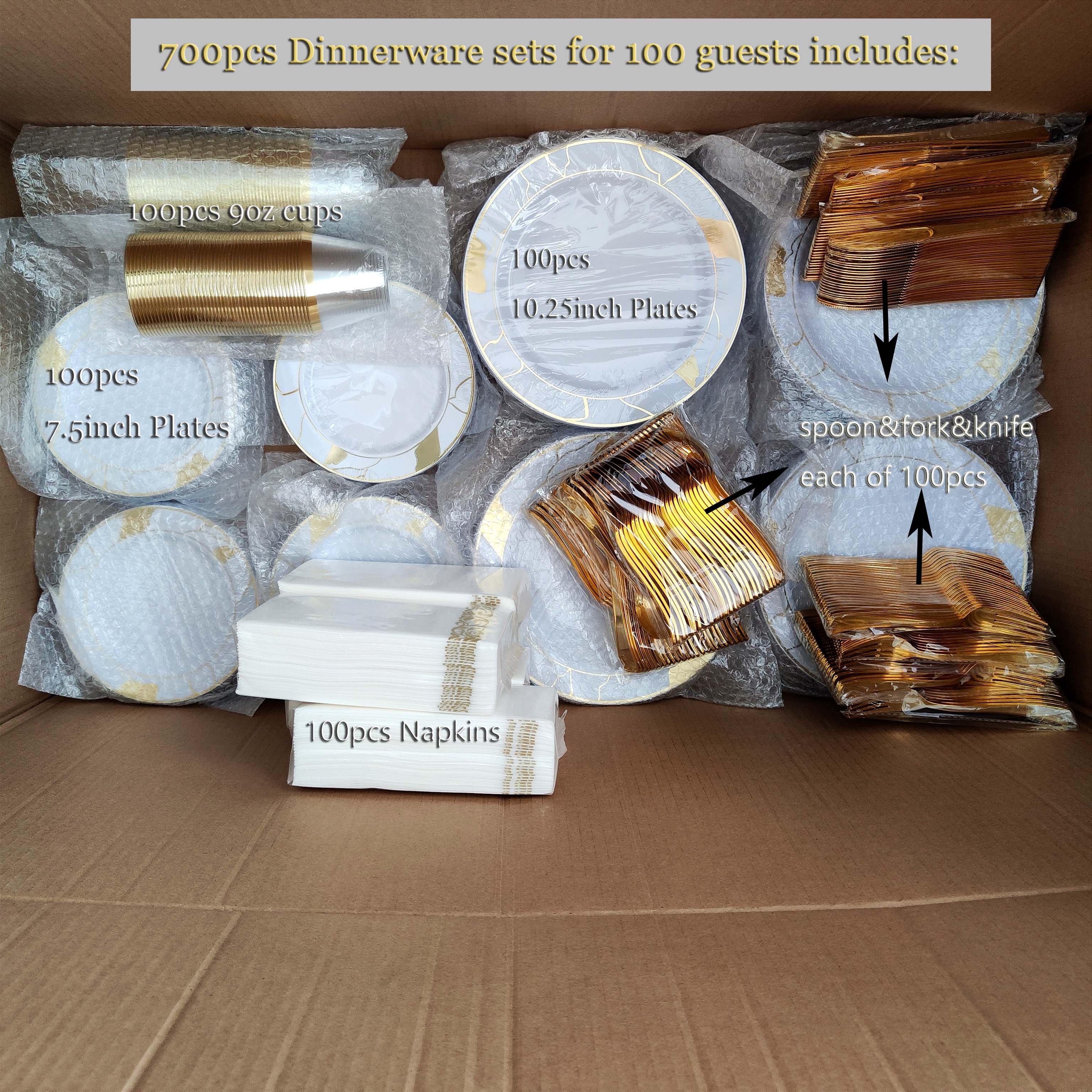 Hot Selling 700pcs Charge Plates Dinnerware Sets Cutlery For100 Guests Disposable Dishes & Plates Wedding Decoration & Supplies