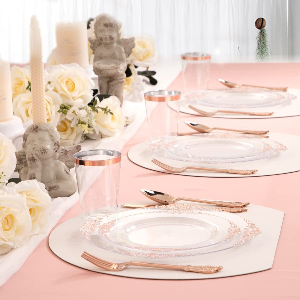 175pieces 350pieces Plastic Gold Dinnerware Set 25 Guest Gold Plastic Dinner Plate Set Wedding Party Decoration