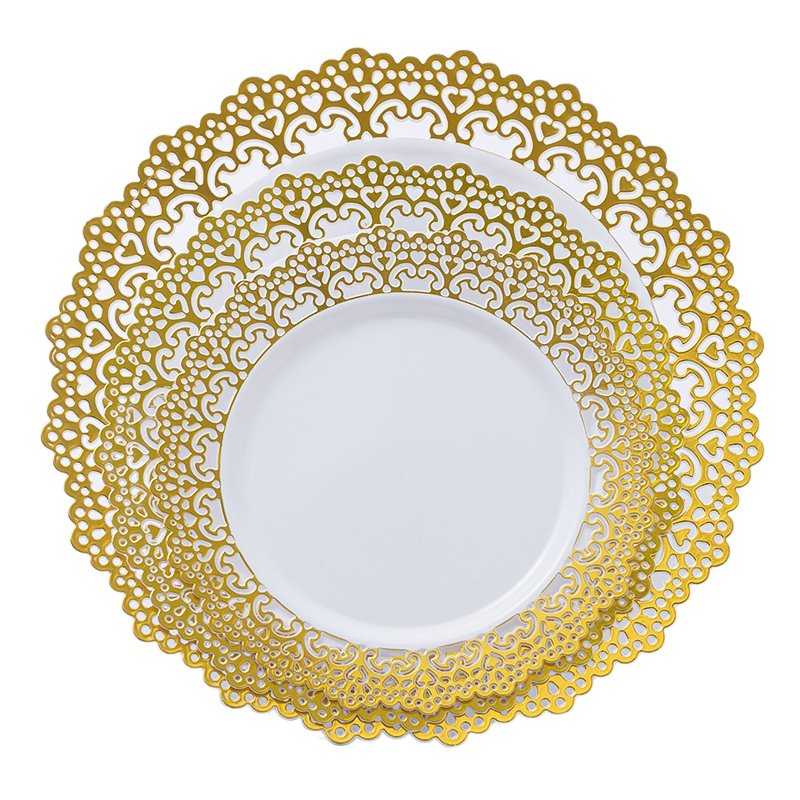 Gold Rim White Disposable Plastic Charger Plates for Wedding Party Christmas Decor