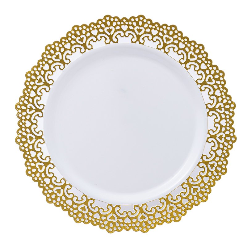 Gold Rim White Disposable Plastic Charger Plates for Wedding Party Christmas Decor