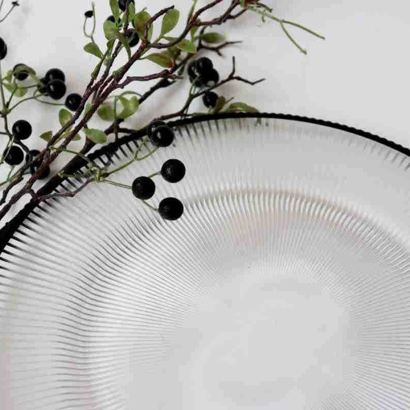 12.6 Inches clear Wedding Black Rim Glass Plates Charger Plates Dinnerware Set for Wedding Decoration