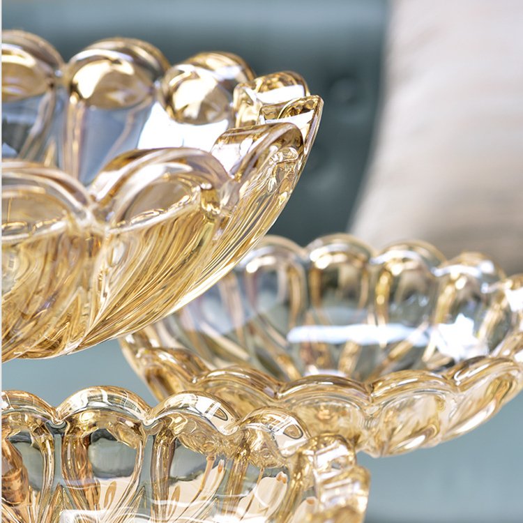 Light Crystal Glass Dried Fruit Tray Style Desktop 2-layer Metal Luxury Home Decor Camping Iron Round Hotel Plate Dish Engraving