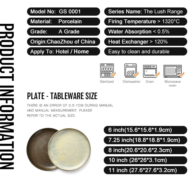 Factory Direct Wholesale Hotel Ceramic Black Round Dish Dinner Steak Plate,ecofriendly Porcelain Restaurant Plates